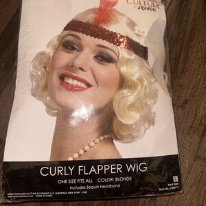 Franco Blonde Curly Flapper Wig with Red Headband